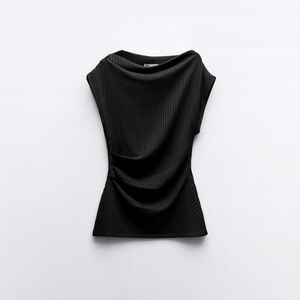 Zara Asymmetric Ribbed off shoulder ruched top black S Blogger's fave